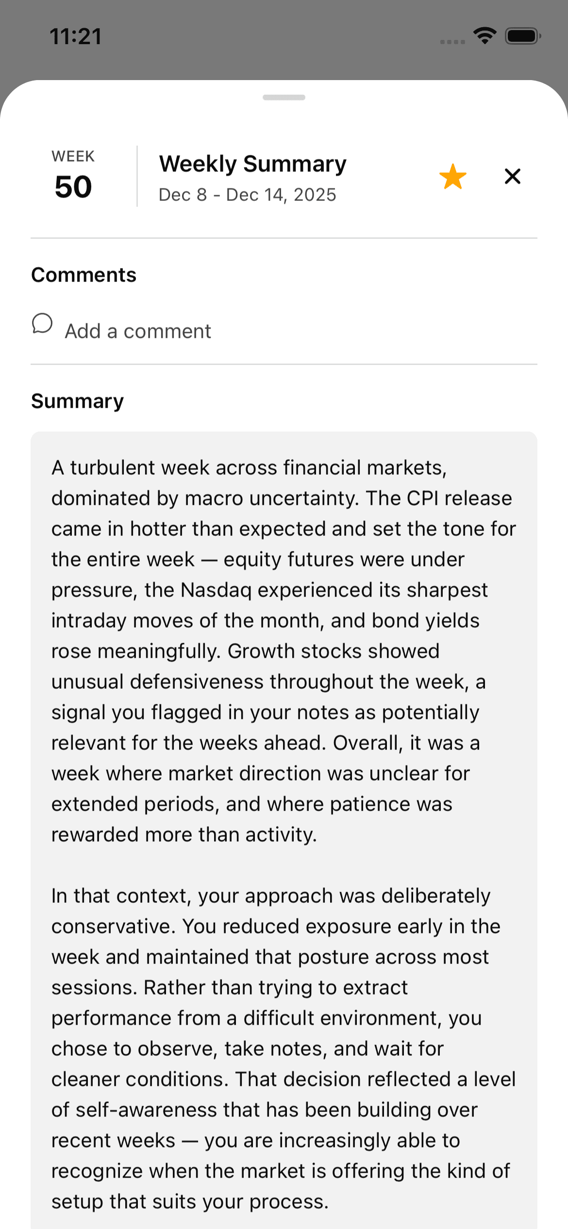 MIA app — Weekly Summary